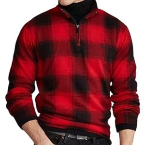 Polo Ralph Lauren Mens Buffalo Plaid Estate Rib Pullover Sweater Top Red Size XL
